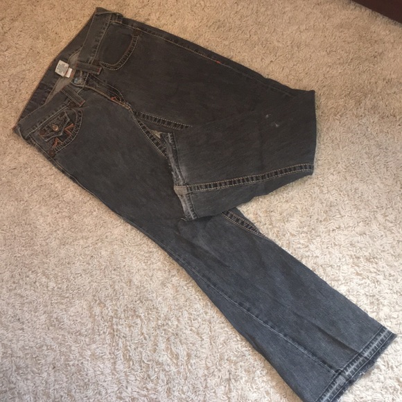True Religion Flare Bottom Faded Black Denim Jeans - Picture 6 of 8